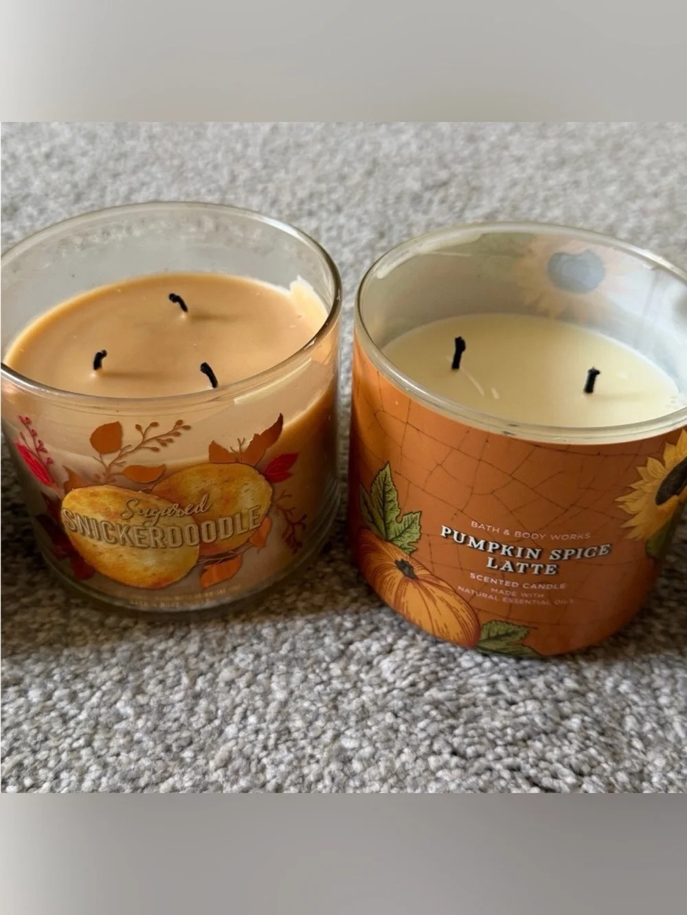 Bath & Body Works Sugared Snickerdoodle + Pumpkin Spice Latte 3-Wick Candles